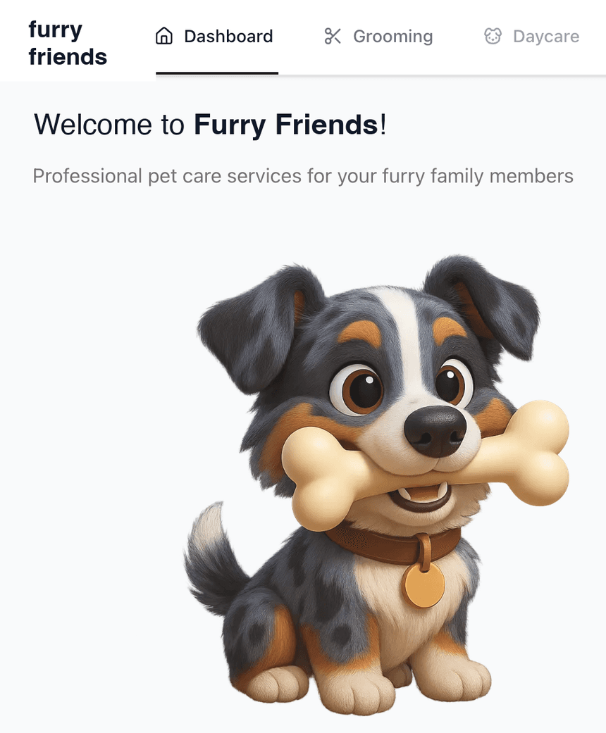 The BarkBase client portal, branded to the business, where owners book and manage their dogs.